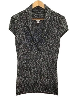 DYNAMITE cotton blend knit sweater short sleeves black white mefium
